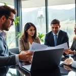 Headhunter Schweiz beim Treffen mit Klienten in einem modernen Umfeld.