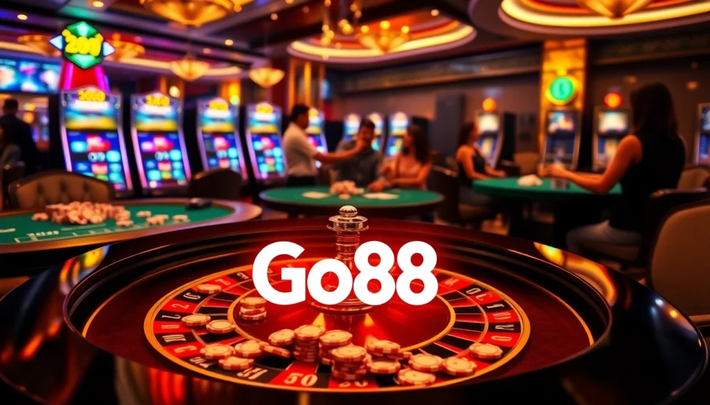 Join the excitement at Go88 with luxurious casino tables and vibrant gaming action.