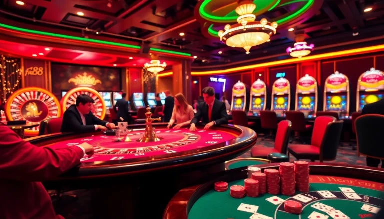 Players at a luxurious poker table, showcasing the exhilarating fa88 gambling experience.