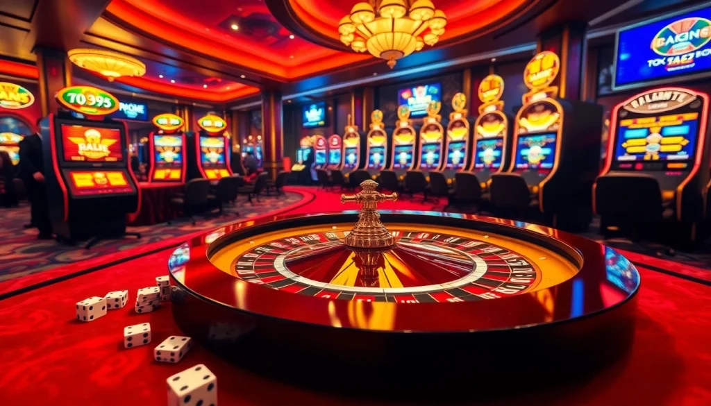 Experience the excitement of 789f with poker chips and roulette in a luxurious casino setting.