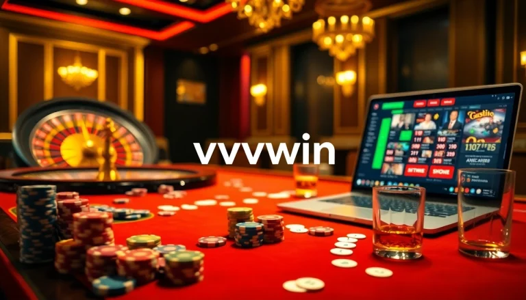 Experience the excitement of gambling at vvvwin with a luxury casino table and vibrant chips.