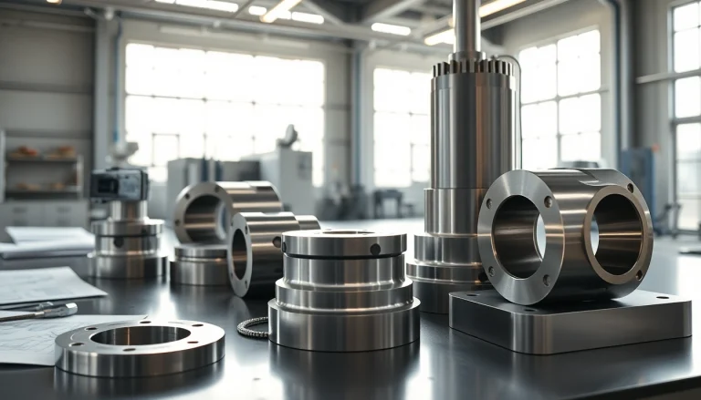 Präzise gefertigte CNC Frästeile in einer modernen Werkstatt mit verarbeiteten Metalloberflächen.