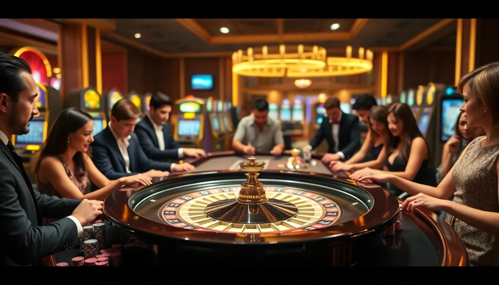Experience the excitement of luck8 at a vibrant casino table with players and digital betting.