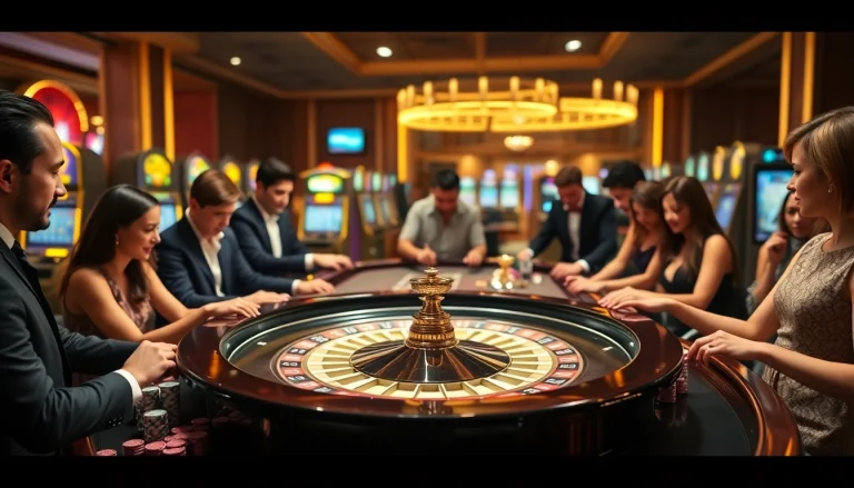 Experience the excitement of luck8 at a vibrant casino table with players and digital betting.
