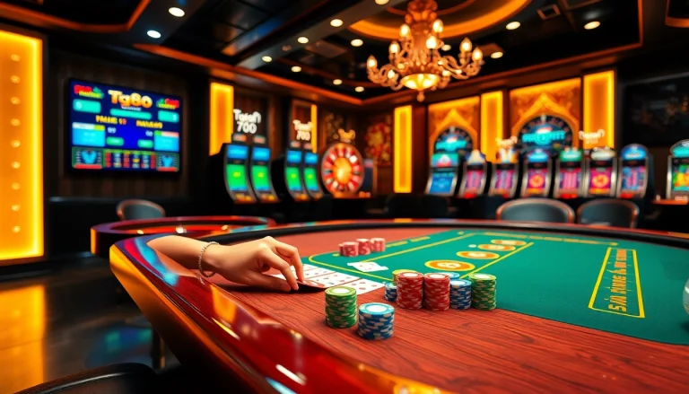 Experience thrilling online bets at tg88 with colorful casino tables and vibrant digital screens.