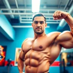 HGH kaufen für Fitnesssteigerung in modernem Fitnessstudio mit Bodybuilder.