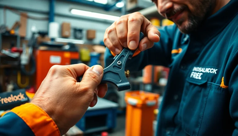 Freelock Werkzeug in Aktion: Fachkraft sichert präzise Teile in einer belebten Werkstatt