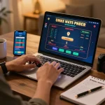 Engaging in online gambling with 3win on a laptop and smartphone, showcasing strategic gameplay