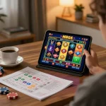 Engaging player enjoying MB66 online casino games from a cozy home setup, showcasing strategic gameplay.