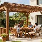 Anpassbarer Pergola Konfigurator, der einen Außenwohnraum für Familienfeiern verbessert