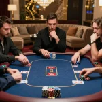 Bsport poker players strategizing their moves during an intense game at an upscale casino