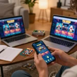 Engaging gameplay on tg 88 smartphone app in a cozy home environment with strategic notes