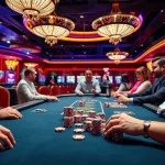 Spiele pflegedienst bornheim an einem Tisch im Casino mit lebhaften Spielern und Chips.