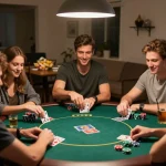 Friends enjoying a poker night while exploring keonhacai tv for betting strategies.