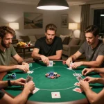 Tỷ lệ kèo nhà cái 5 showcased at home poker night with friends, highlighting strategic gameplay and social interaction.