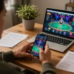 Playing on the 789betpa app during a cozy home gaming session, showcasing a strategic online casino setup.