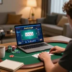 Play poker online with gamedoithuong88 amid a focused home gaming setup highlighting strategy
