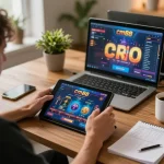 Engaging in cm88 online casino gaming on a tablet with strategy notes in view.
