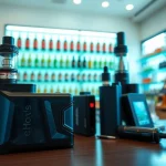 Erkunden Sie den hqd surv Vape, der in einem eleganten Geschäft mit verschiedenen Geschmacksrichtungen präsentiert wird.