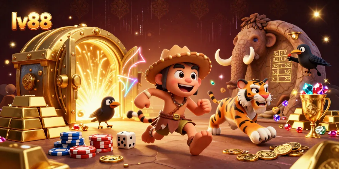 Experience the thrilling adventure of lv88 gaming in a vibrant prehistoric casino scene.