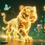 Engage with NH 88's vibrant digital casino world featuring a neon tiger and crypto elements.