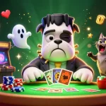 Engaging 13WIN casino scene featuring characters dealing cards among vibrant gaming elements and jackpot symbols.
