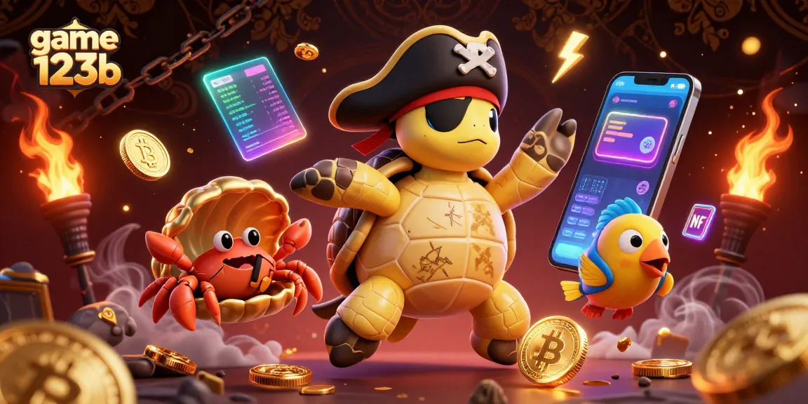 Engage in the excitement of game 123b with a vibrant 3D scene of captivating characters and crypto elements.