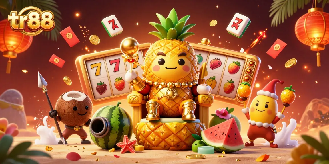 Experience winning moments at tr88 with a vibrant 3D casino illustration showcasing tropical themes and gaming excitement.