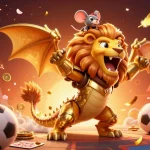 Zoccer sports betting scene, featuring a roaring chimera with a mouse jockey and vibrant betting elements.
