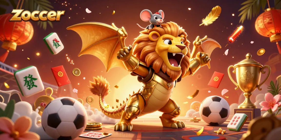 Zoccer sports betting scene, featuring a roaring chimera with a mouse jockey and vibrant betting elements.