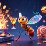 Experience thrilling gameplay at LV88 with a vibrant scene featuring a slot machine and unique casino mascots.
