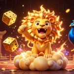 Experience LUCK8's vibrant gaming world with immersive casino elements and a dynamic sun lion.