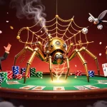 Erlebe die Spannung auf der Realz Casino Website mit einem Steampunk-Spinnenmotiv, das das Spielgeschehen einfängt.