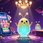 qs88 casino glowworms illuminate a cave setting with vibrant game elements and a whimsical dealer.