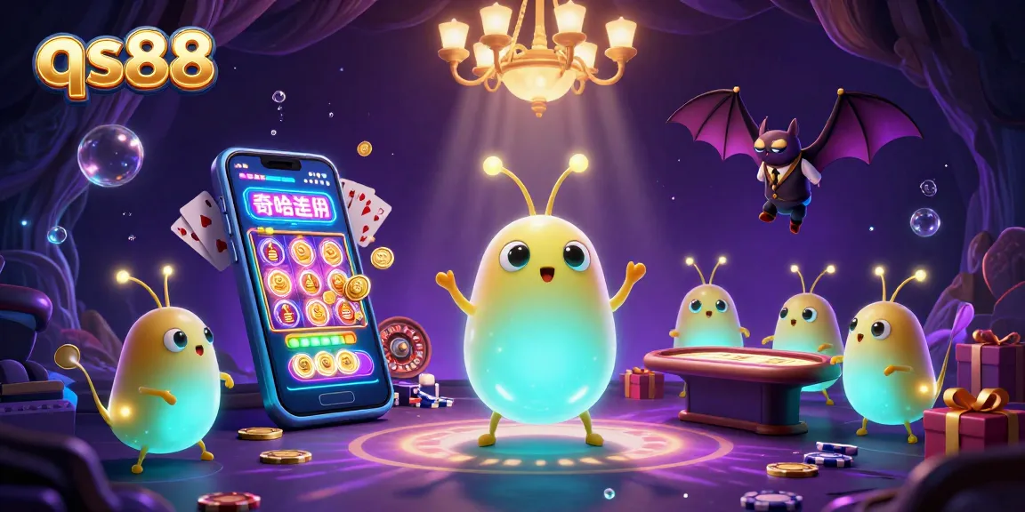 qs88 casino glowworms illuminate a cave setting with vibrant game elements and a whimsical dealer.