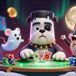 FAFA828 showcases a Frankenstein bulldog monster dealing cards, embracing the thrilling casino energy.