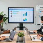Fachleute bei der Bewertung einer Firma analysieren anonymes Feedback und Leadership-Strategien.
