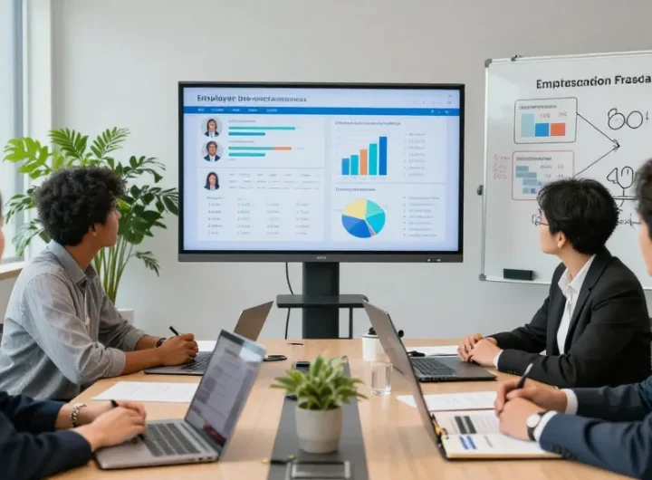 Fachleute bei der Bewertung einer Firma analysieren anonymes Feedback und Leadership-Strategien.